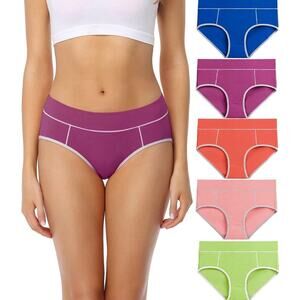 wirarpa Women's Cotton Underwear Stretch Mid Waisted Briefs Ladies Panties 5 Pac
